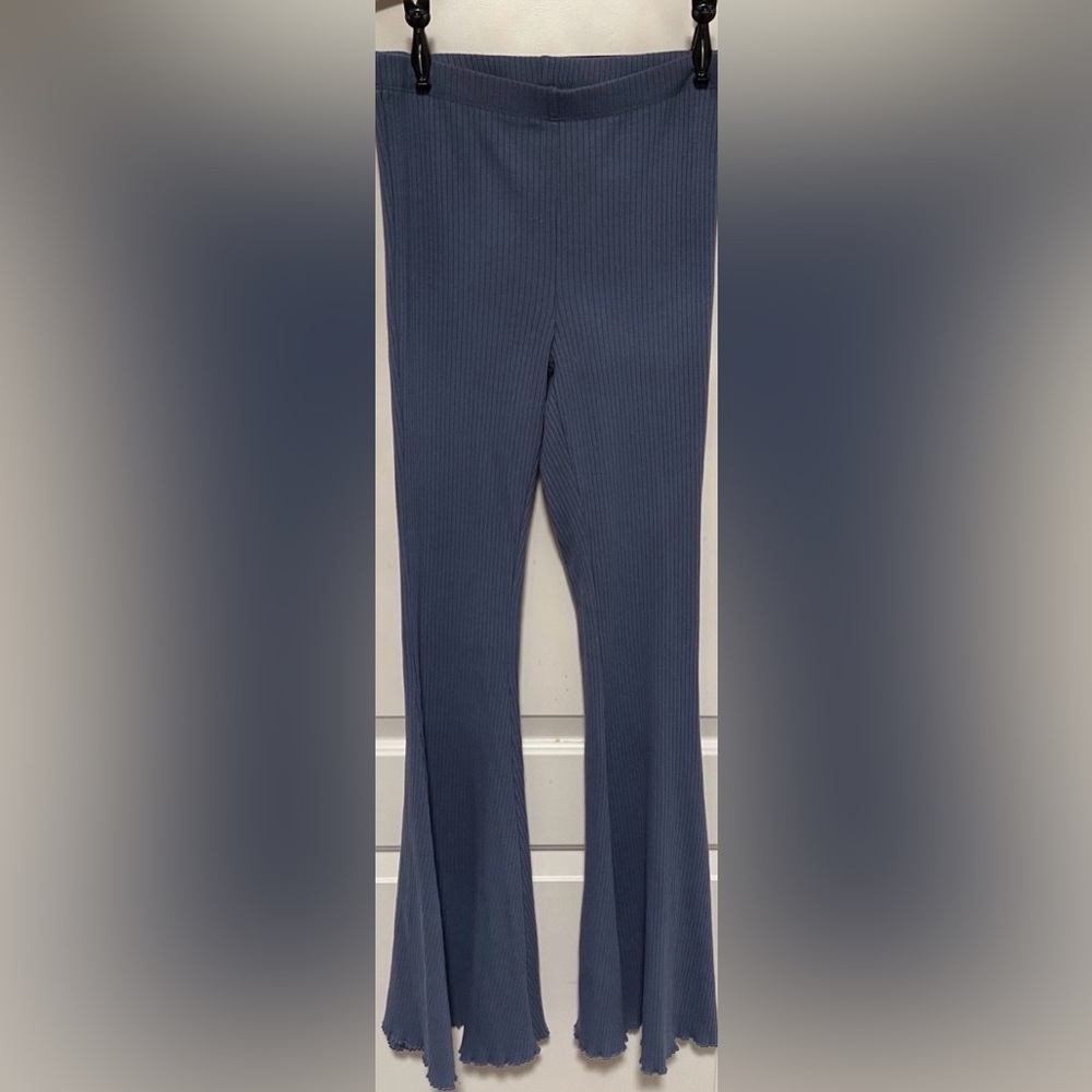 Aerie Blue Kick-It Ribbed High Waisted Super Flare Pull On Pants Small Petite - Picture 2 of 9